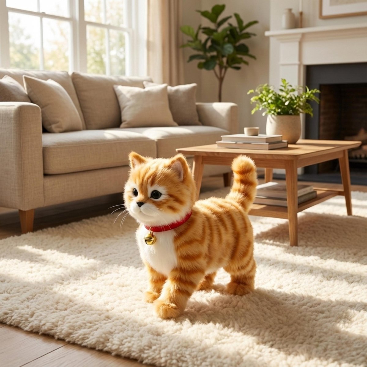 Realistic Interactive Orange Tabby Robot Kitten – Walking & Meowing Electronic Pet Toy