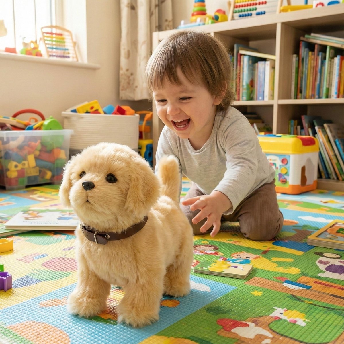 Interactive Electronic Plush Gold Retriever Puppy – Realistic Toy Puppy Gift for Kids 3+