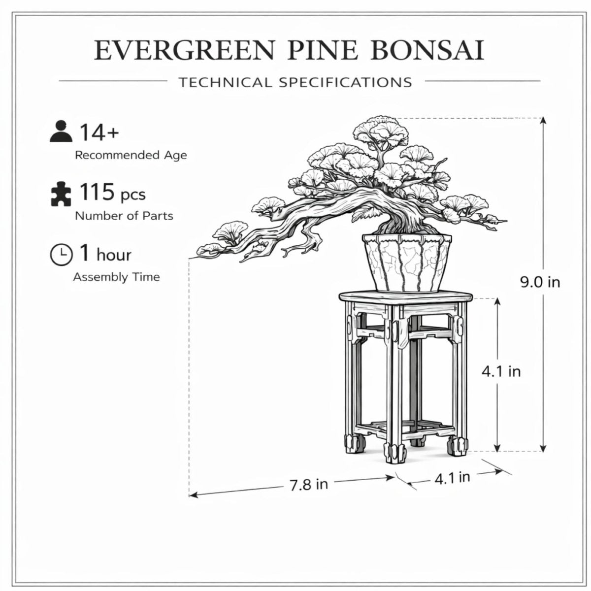 DIY 3D Wooden Puzzle Evergreen Pine Bonsai Tree Kit for Adults & Teens | Desk Shelf Decor Hobby Model Building Craft Gift | Japanese Zen Garden by Kouvr