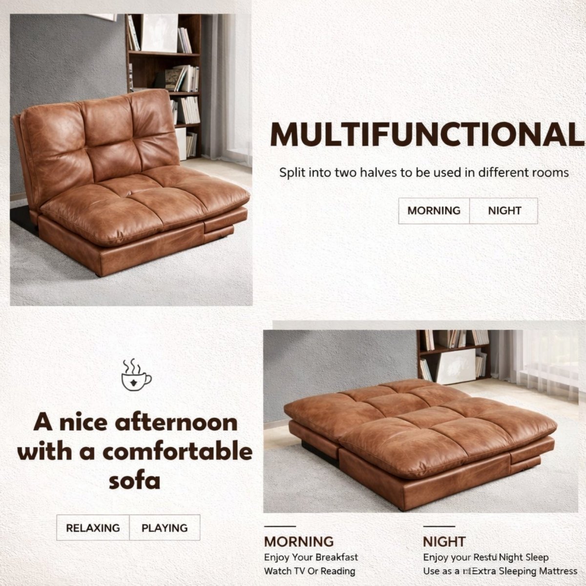 The Maddox Daybed | Mid-Century Convertible Leather Sleeper