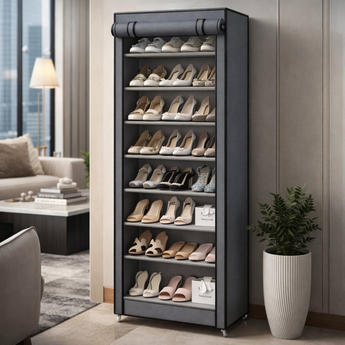 The Aera Concealed Shoe Sanctuary | 10-Tier Freestanding Fabric Cabinet