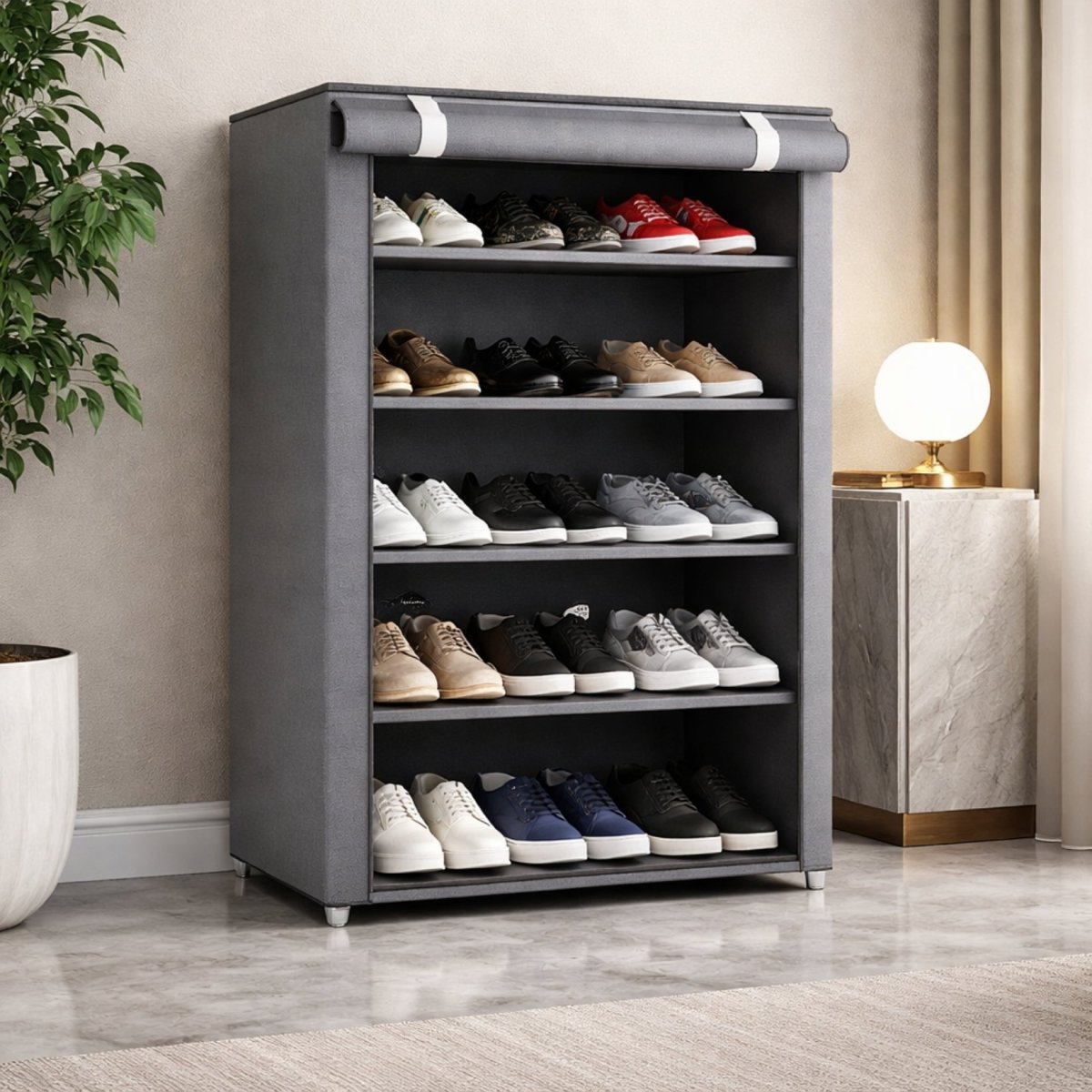 The Aera Concealed Shoe Sanctuary | 10-Tier Freestanding Fabric Cabinet
