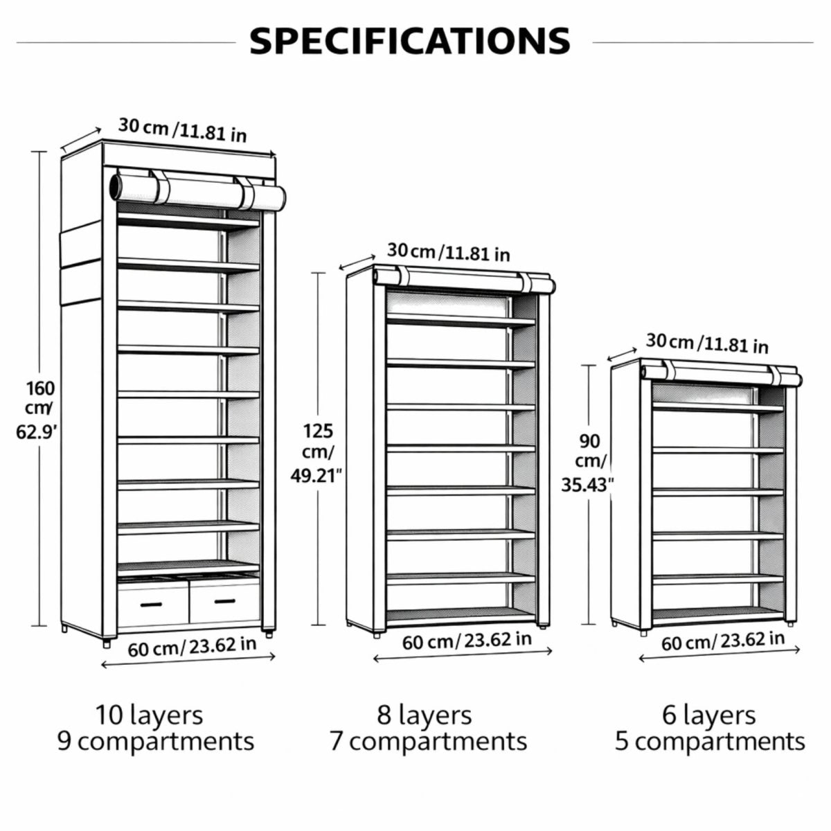 The Aera Concealed Shoe Sanctuary | 10-Tier Freestanding Fabric Cabinet