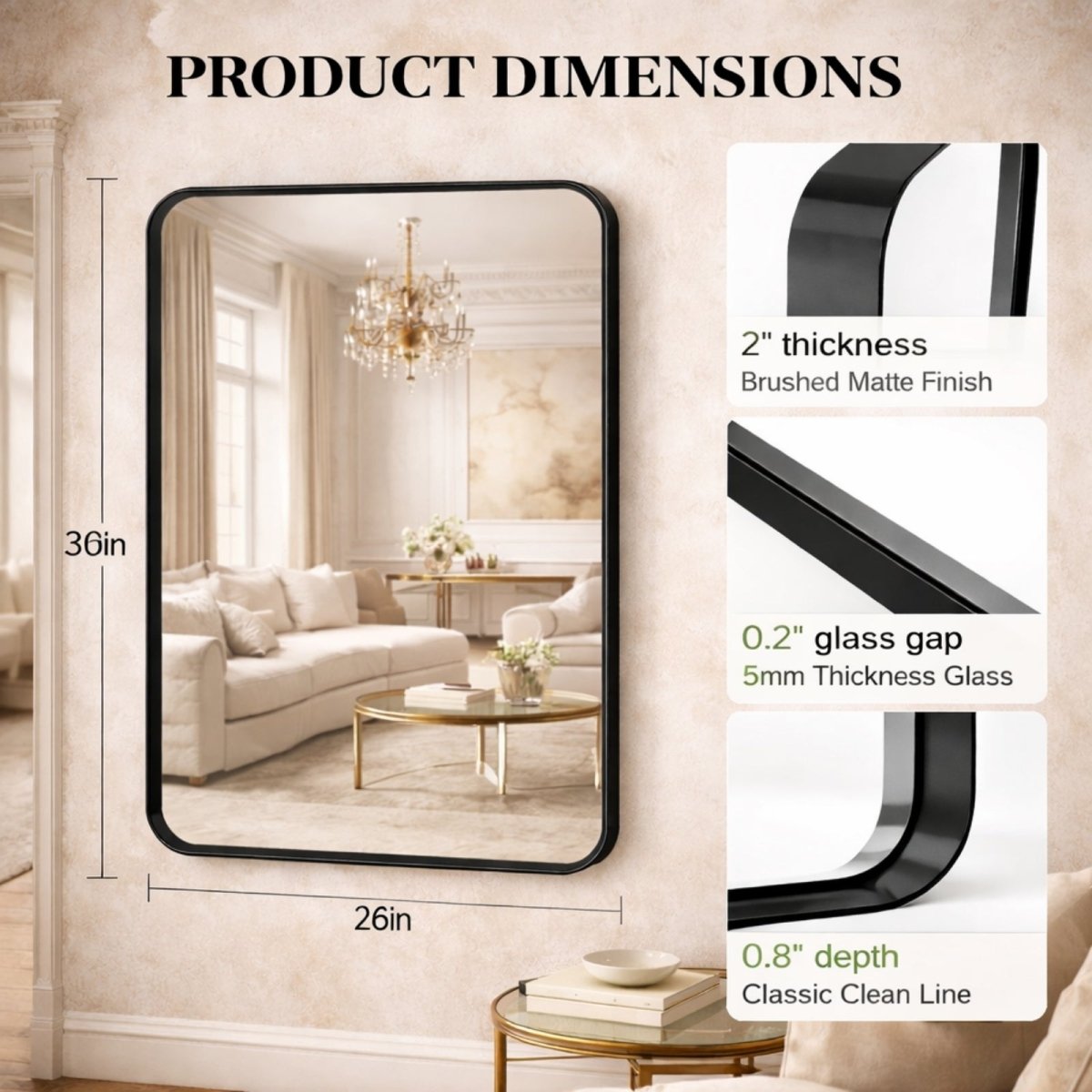 The Vesper Deep Frame | Matte Black Rounded Wall Mirror