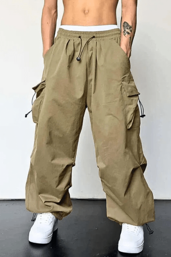 Men's Oversized Cargo Baggy Pants - Kouvr Fashion Drawstring Waist