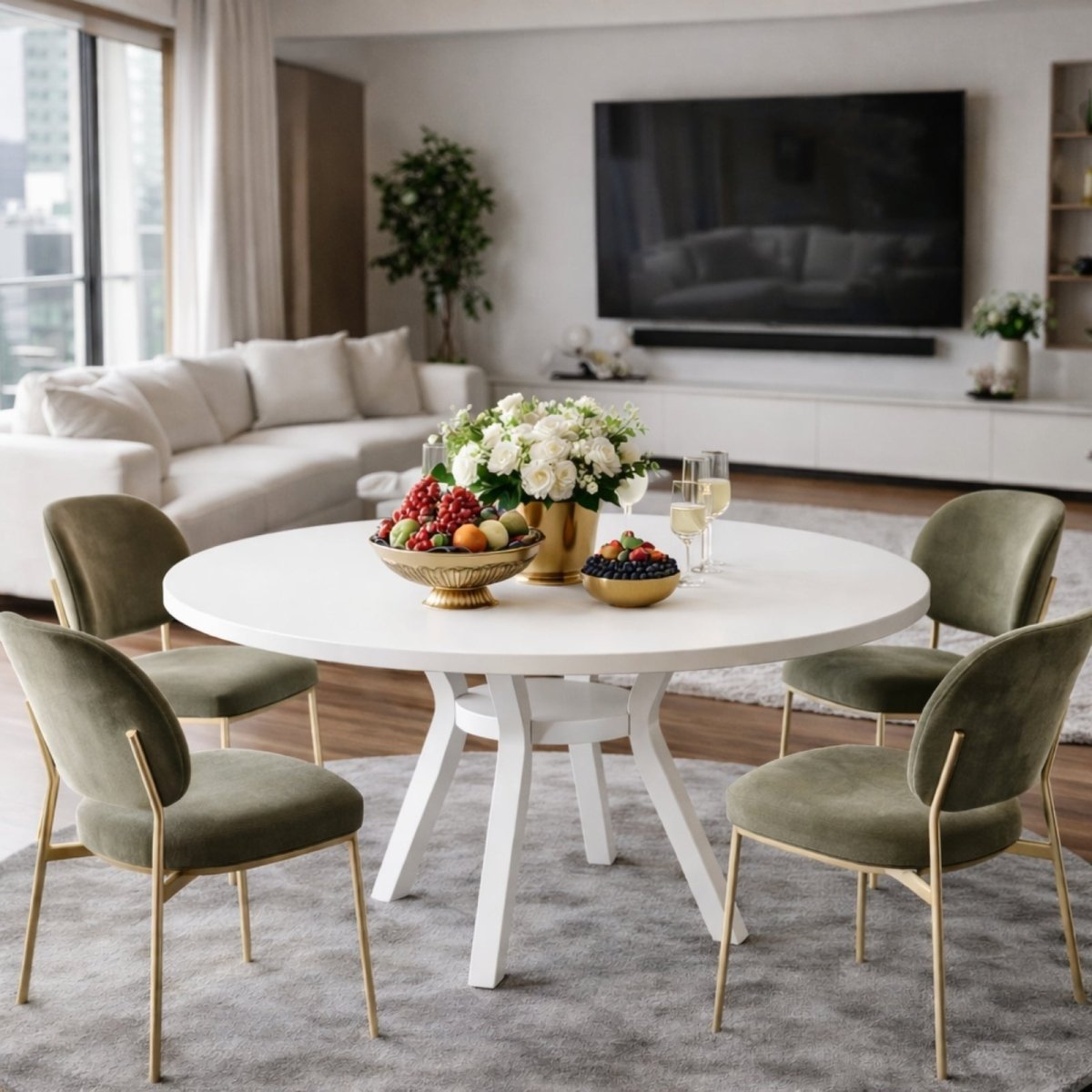 Tribesigns Round Dining Table for 4-6 People, 47-Inch Farmhouse Dinning Room Table Circle Kitchen Table, Industrial Dinner Table