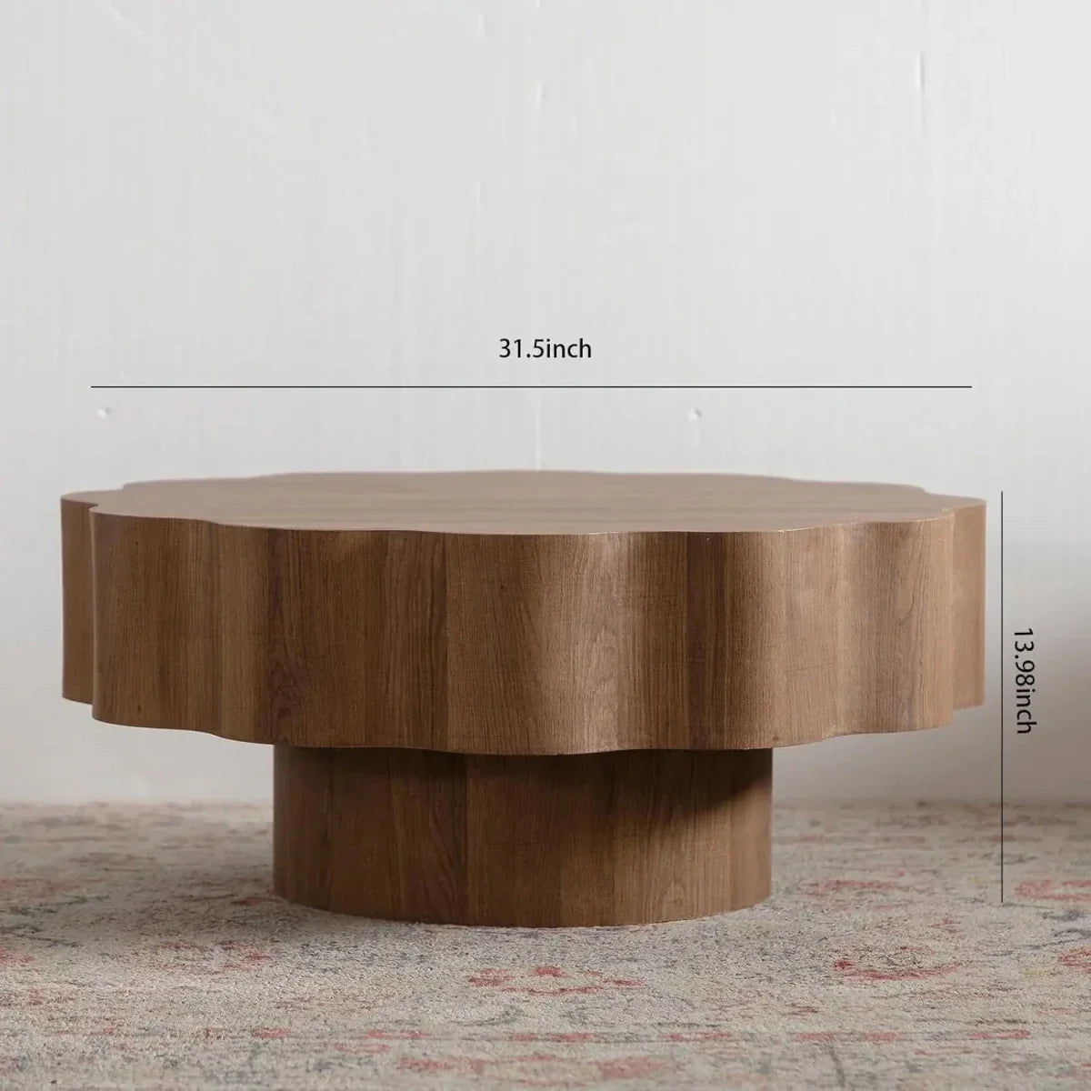 Farmhouse Design Mid Century Modern Low Pedestal Base Flower Shape Desktop Wood Coffee Table for Living Room Apartment
