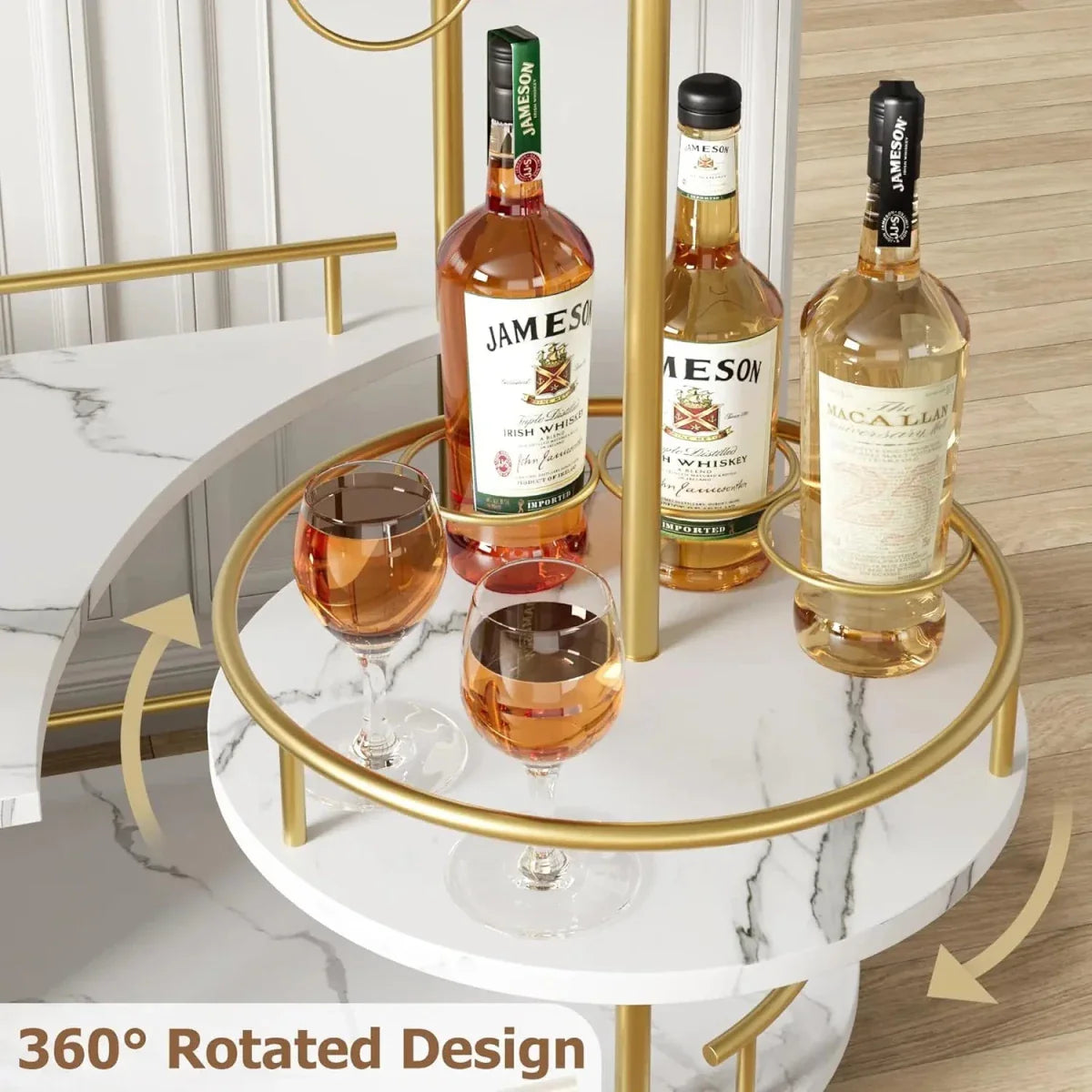 The Vesper Rolling Bar Cart | Gold & Marble Entertaining Station