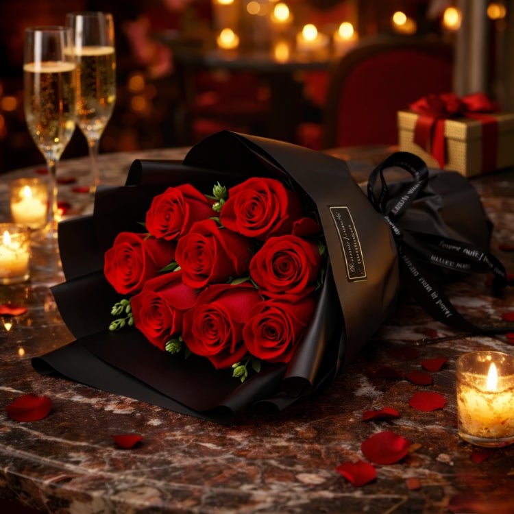 Red Forever Roses Bouquet | Roses That Last A Year | Romantic Anniversary Gift for Her | 9 Stem Hand-Tied Luxury Floral Arrangement | Kouvr