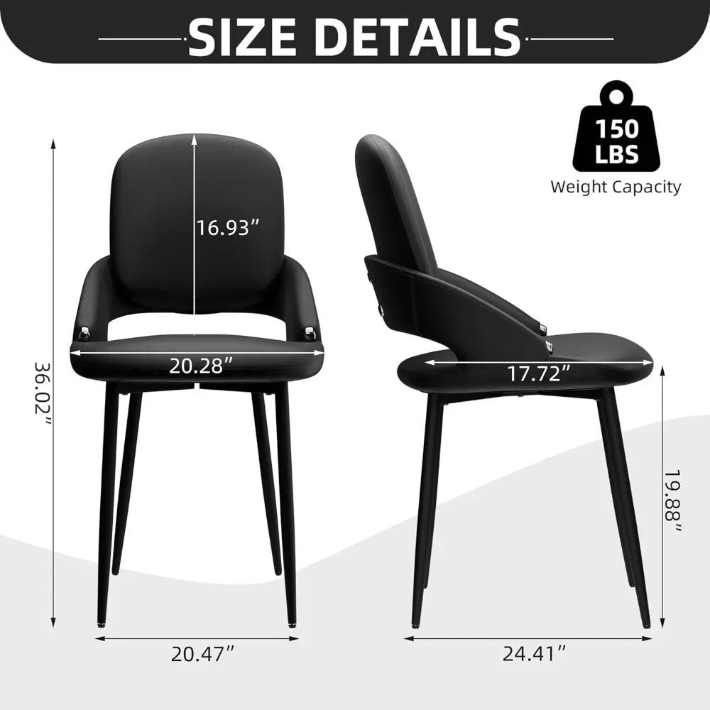 Black kouvr chair with size details and weight capacity on a white background