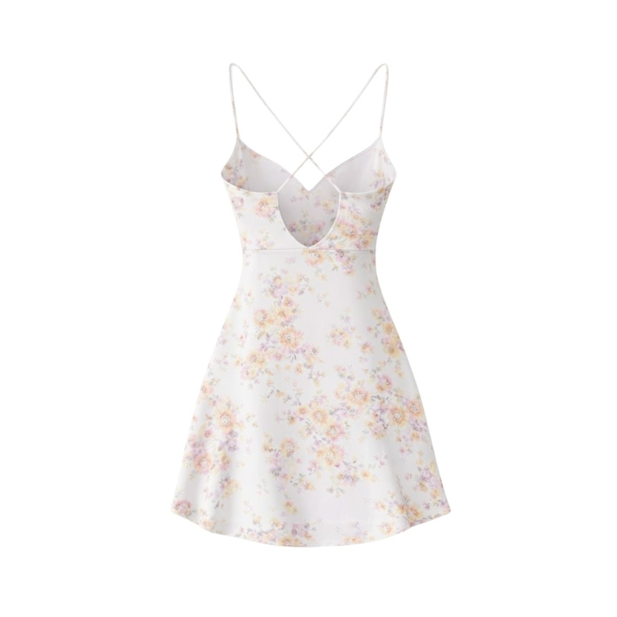 Flatlay of the back of the Kouvr Ariadne dress displaying the low back cut and cross-strap design.