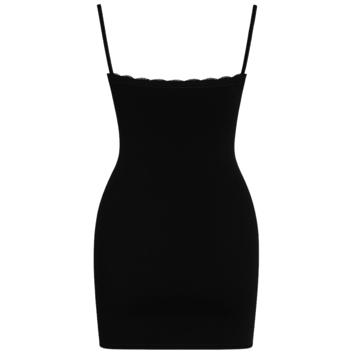 Black dress with thin straps on a white background