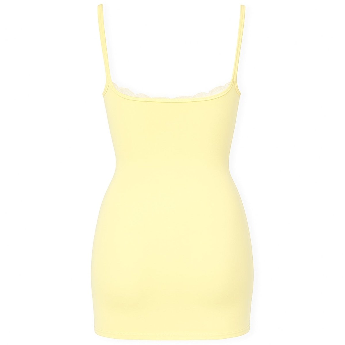Light Yellow spaghetti strap dress on a white background
