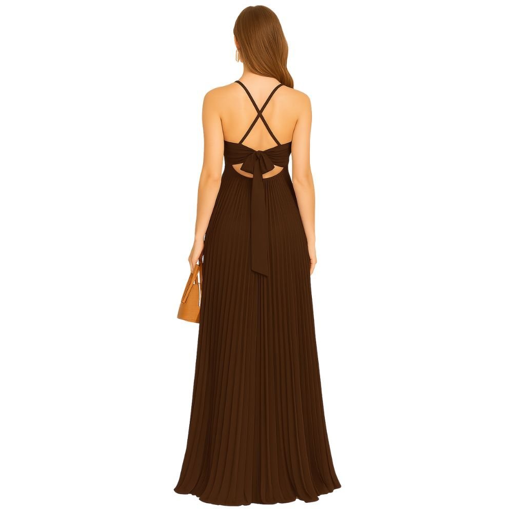 Kouvr Pleated Halter Maxi Dress Back View