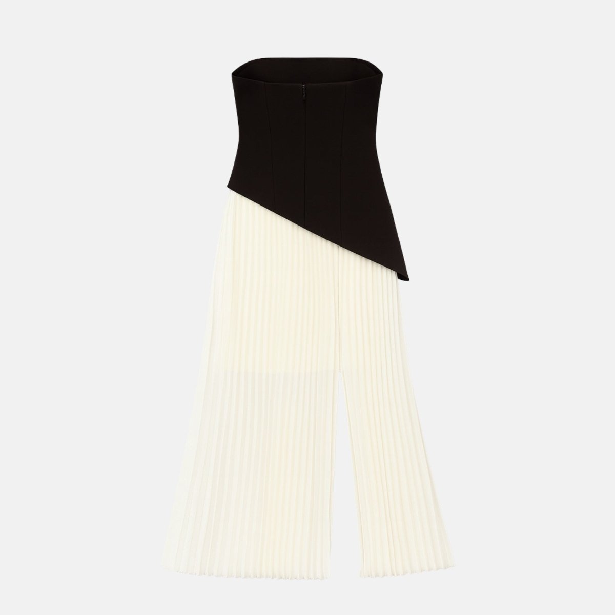 Black and white dress with a geometric design on a light gray background
