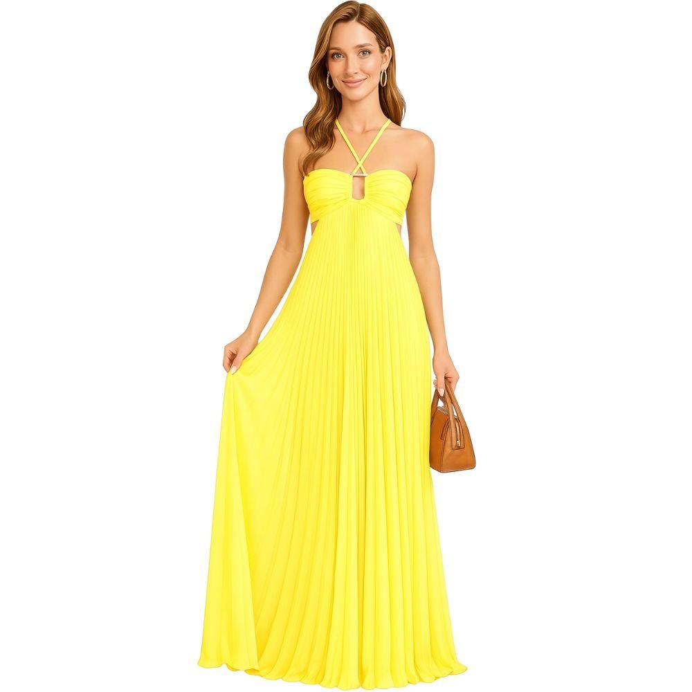 Kouvr Pleated Halter Maxi Dress Back View