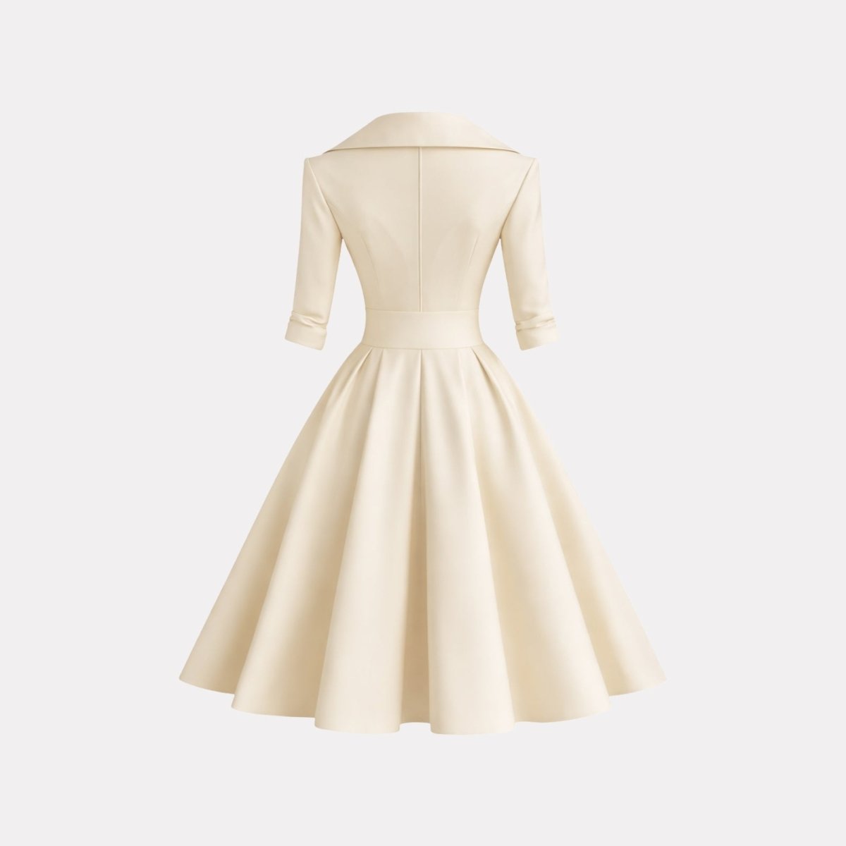 Back view product shot of the Kouvr Fashion fit and flare midi dress in cream, detailing the clean lines and concealed zipper.