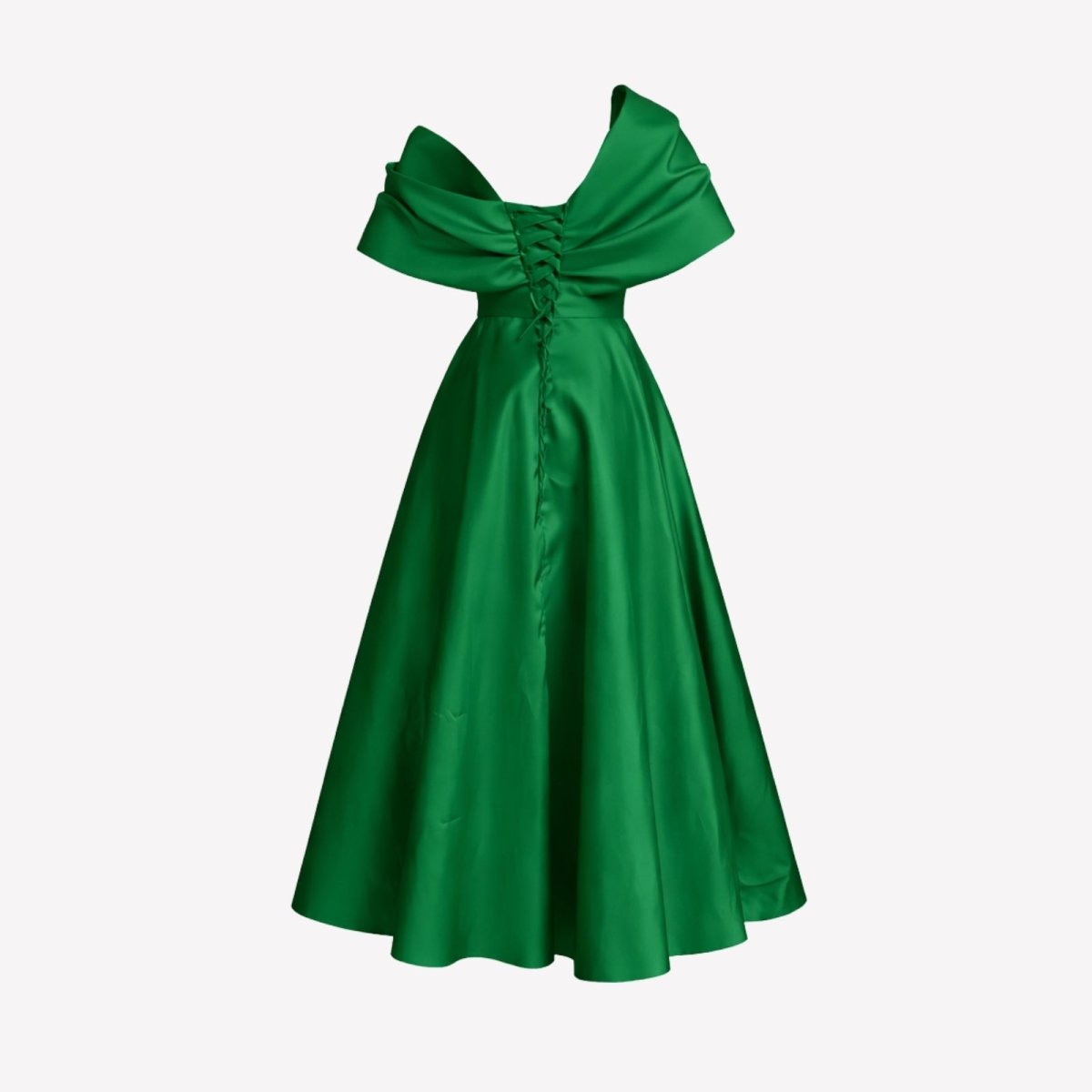 Back view of the Kouvr Fashion green formal dress showing the lace-up corset detail.