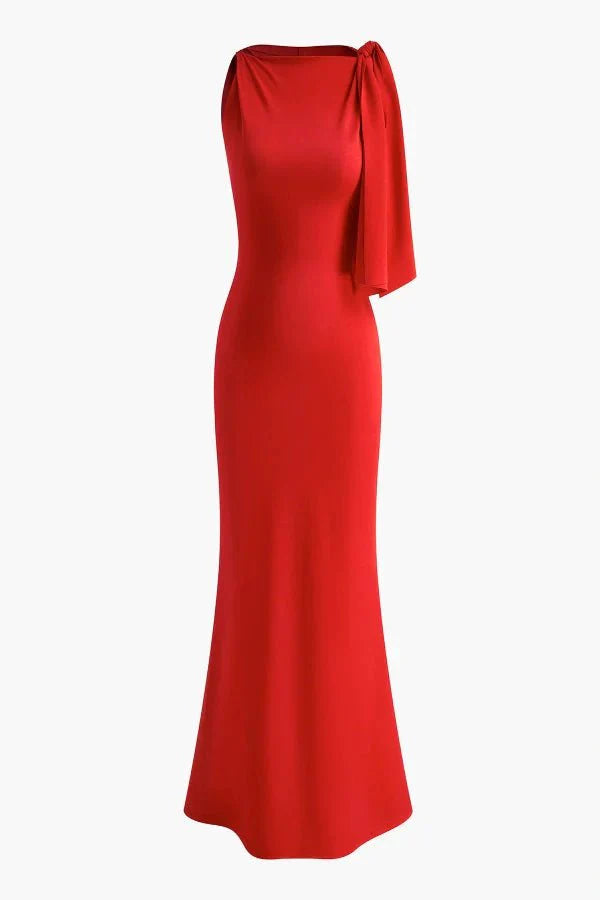 sculpting silhouette," "asymmetrical neckline," "formal gala attire," "floor-sweeping," and "black-tie event
