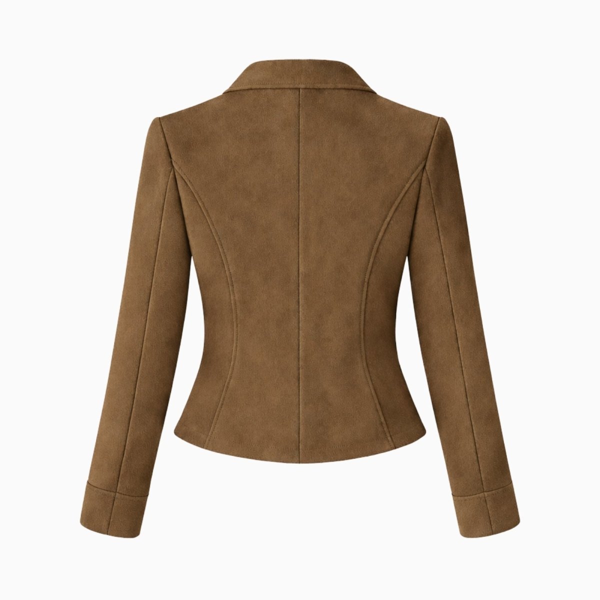 Flat lay of the back of the Kouvr Fashion Kensington Sculpted Blazer, displaying the detailed construction and seam work of the tailored jacket.