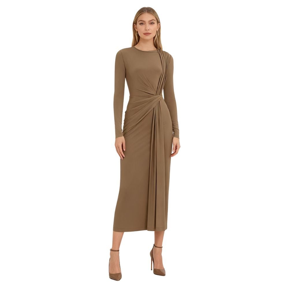 asymmetrical draped midi dress Asymmetrical open back draped midi dress
