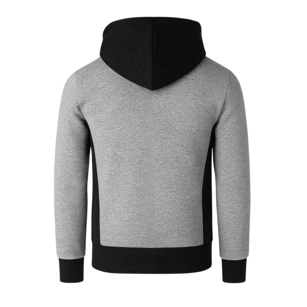 Gray hoodie with black kouvr accents on a white background