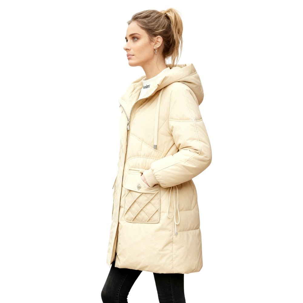 cold-weather essential," "thermal performance," "weather-resistant," "urban exploration," "chic outerwear," and "investment piece