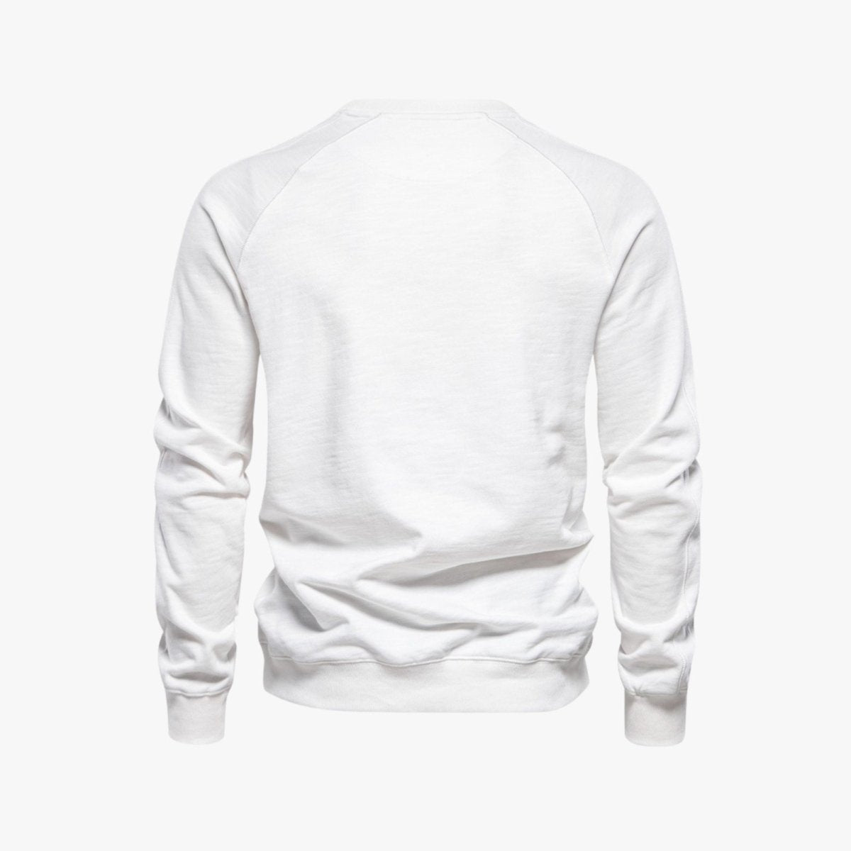 Back view of the Kouvr Fashion white sweatshirt showcasing the premium fabric and construction.