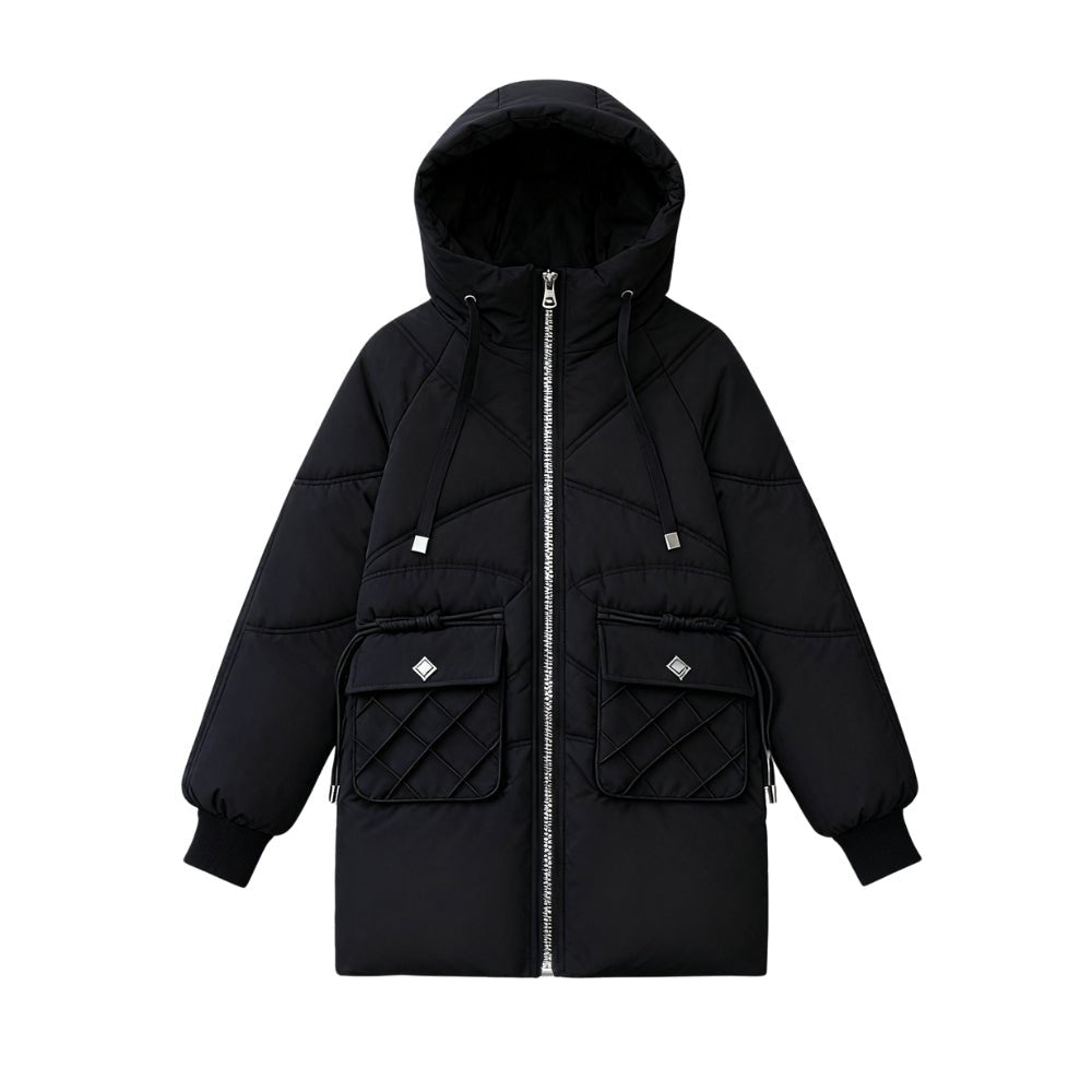 cold-weather essential," "thermal performance," "weather-resistant," "urban exploration," "chic outerwear," and "investment piece