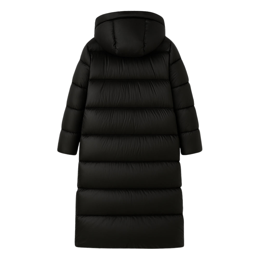 quilted outerwear," "thermal insulation," "cold weather essential," "winter parka," and "elegant down coat