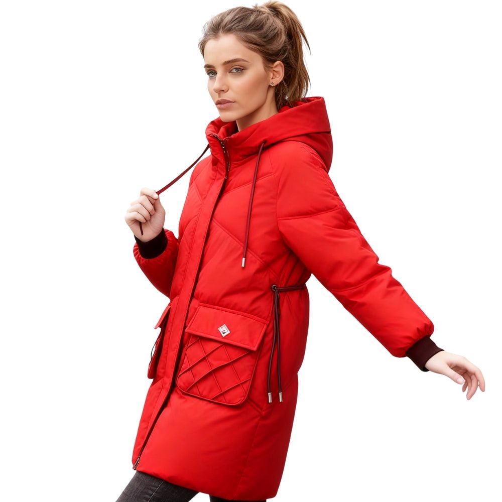 cold-weather essential," "thermal performance," "weather-resistant," "urban exploration," "chic outerwear," and "investment piece