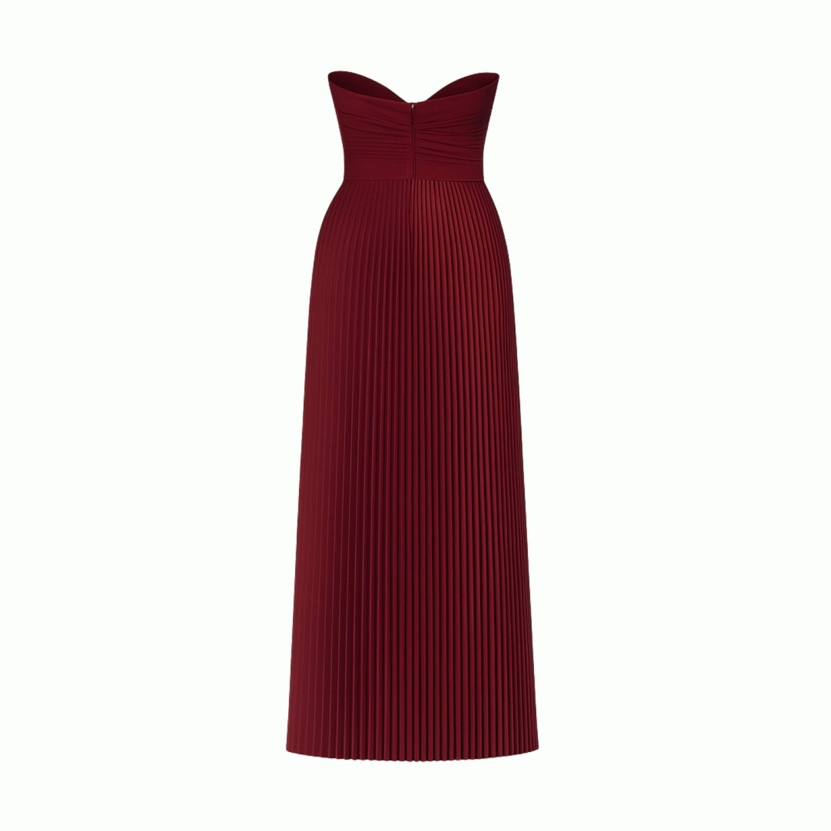 Burgundy kouvr strapless dress on a white background