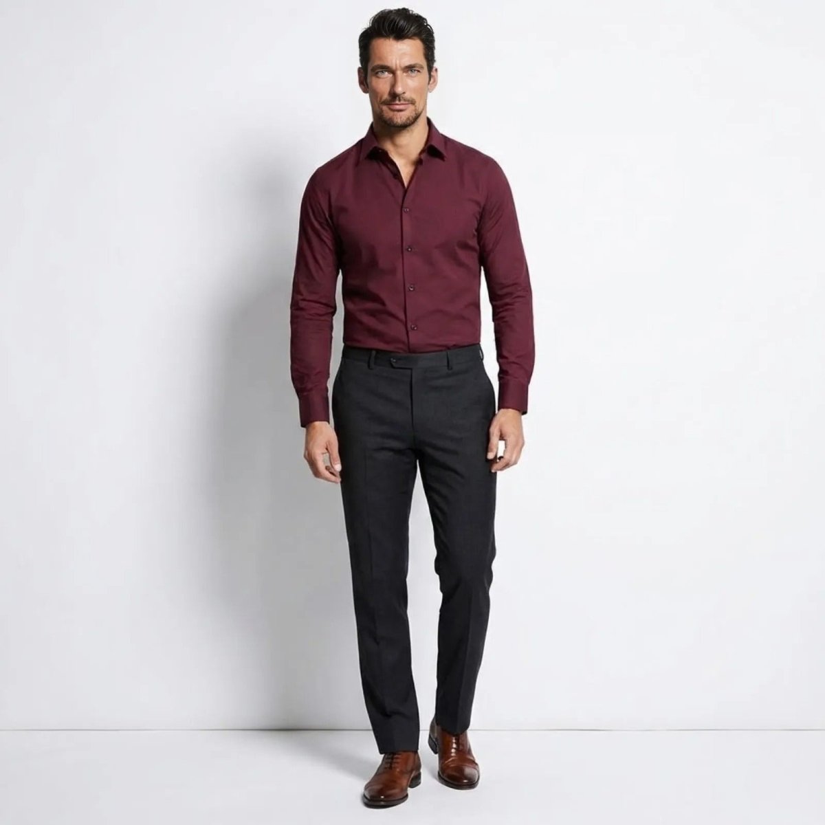 Men's Slim Fit Dress Shirt Cotton Stretch Long Sleeve Button Down