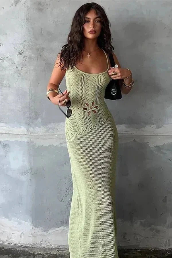 open-knit," "pointelle," "resort wear," "vacation style," "bohemian chic," and "slip silhouette