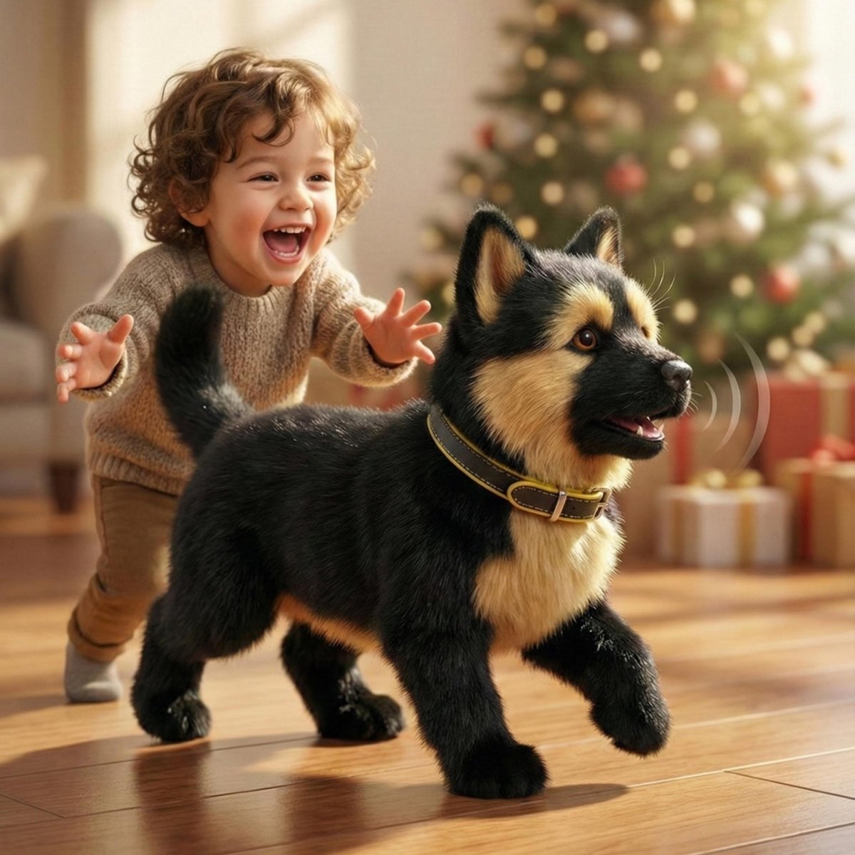Realistic German Shepherd Puppy Toy – Interactive Walking, Barking & Wagging Electronic Pet