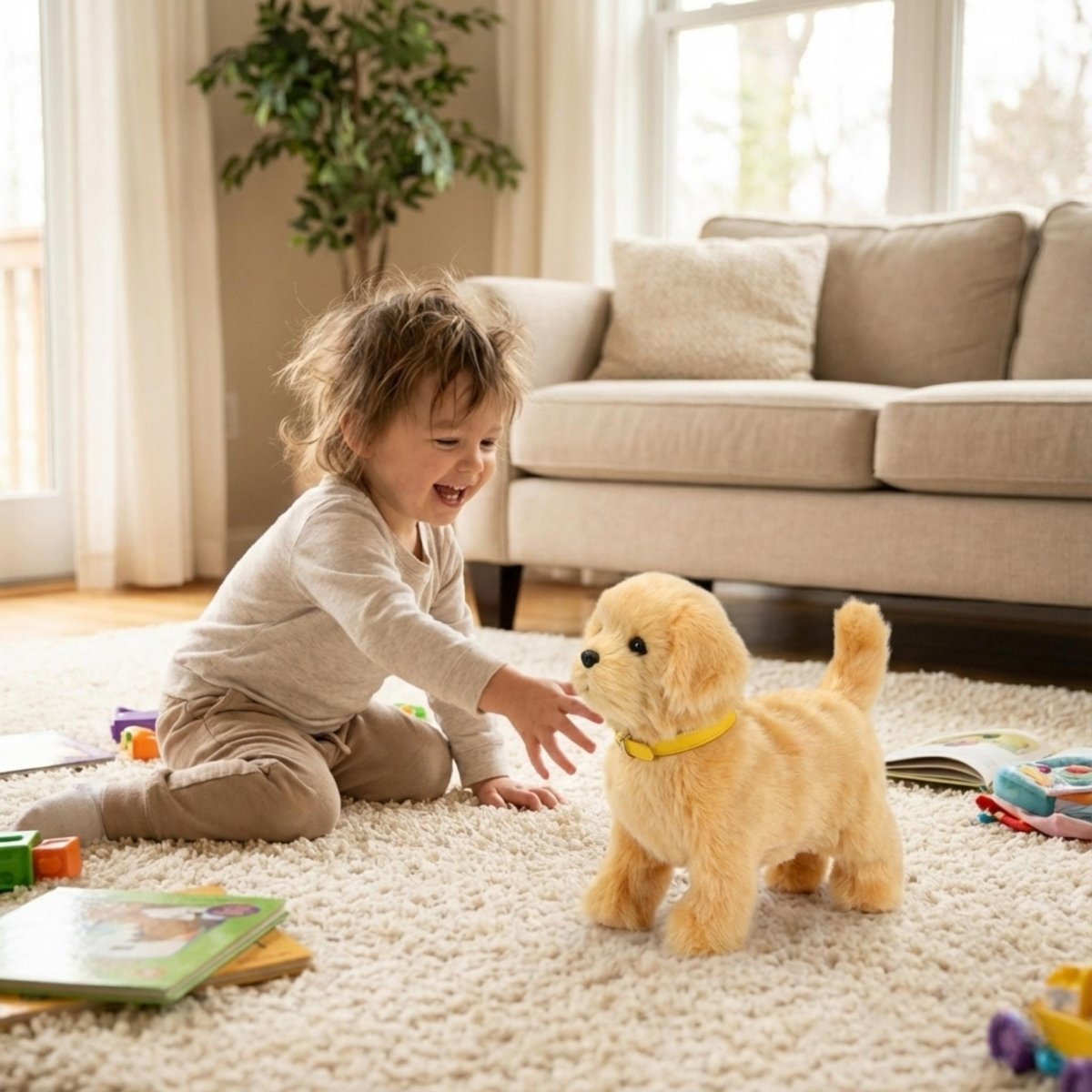 Interactive Electronic Plush Gold Retriever Puppy  – Realistic Toy Puppy Gift for Kids 3+