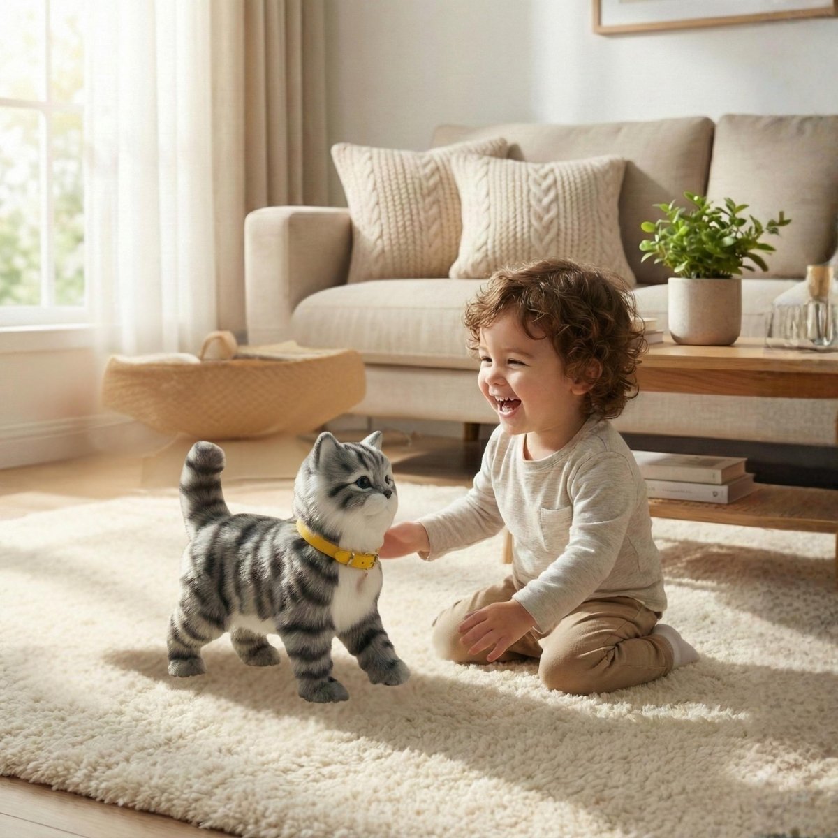 Realistic Interactive Grey Tabby Robot Kitten – Walking & Meowing Electronic Pet Toy