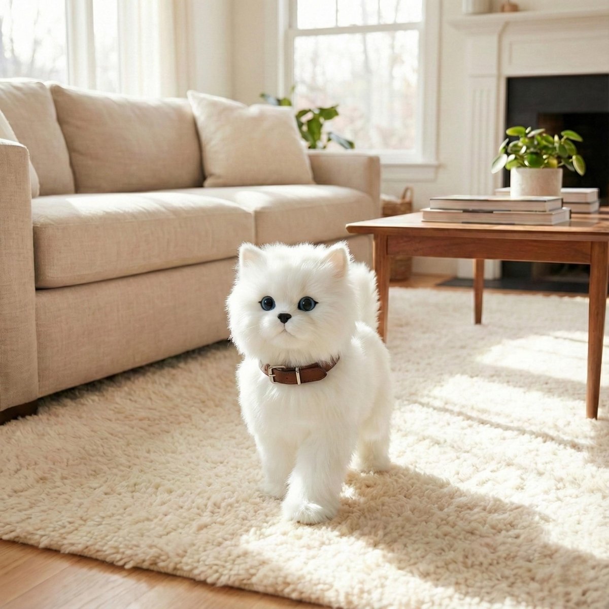 Realistic Interactive Robot Kitten – White Persian Cat Toy | Walks, Meows & Wags Tail