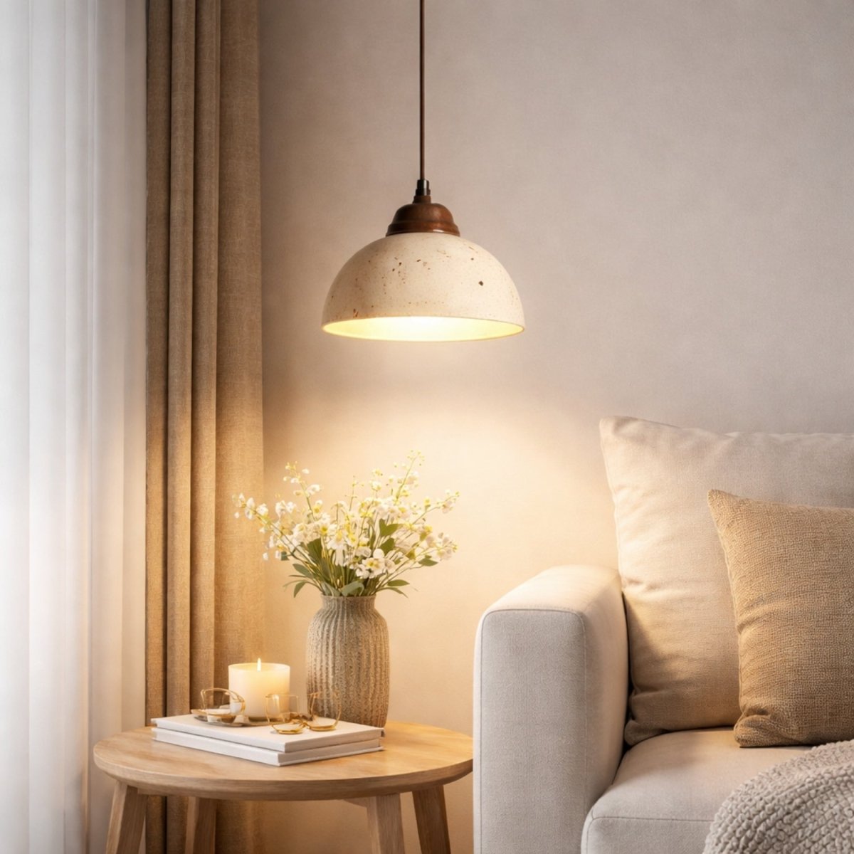 The Kyoto Harmony Pendant | Organic Stone &amp; Wood Hanging Light