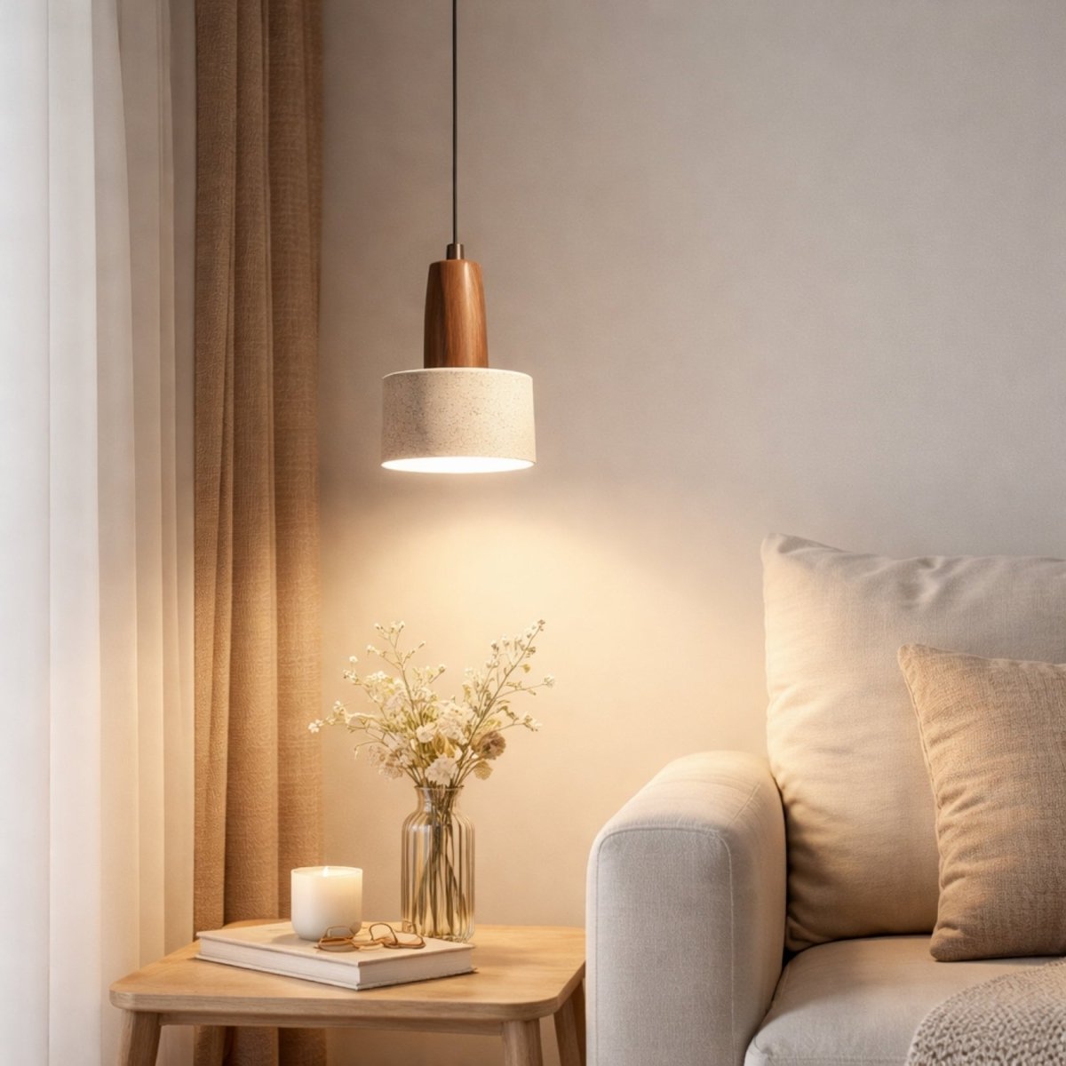 The Kyoto Harmony Pendant | Organic Stone &amp; Wood Hanging Light