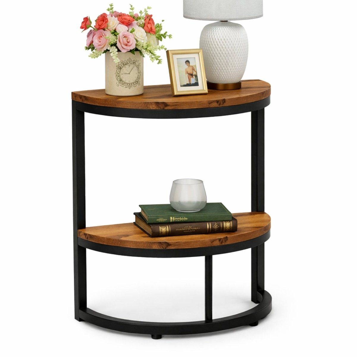 The Luna Console | Industrial Half-Moon Accent Table