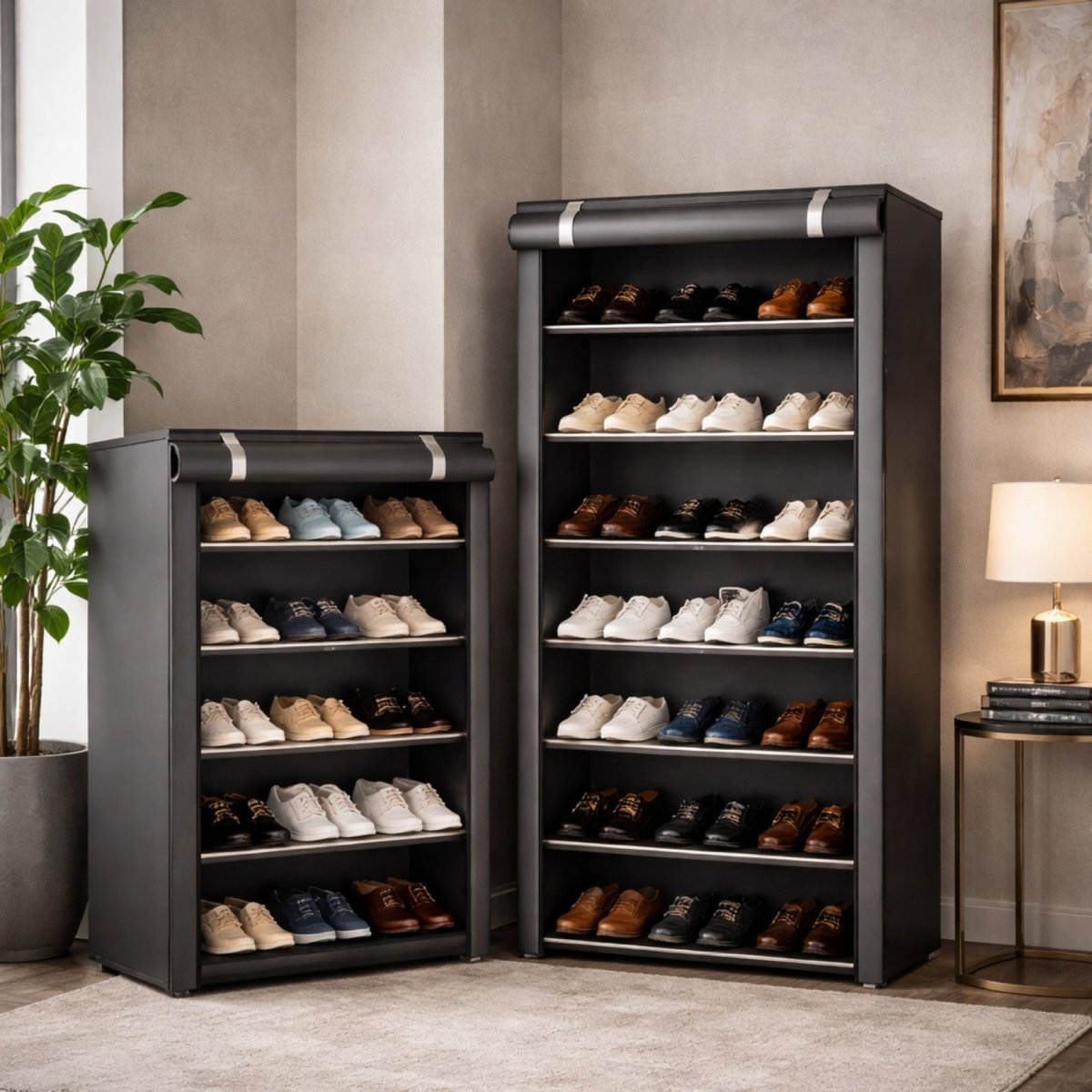 The Aera Concealed Shoe Sanctuary | 10-Tier Freestanding Fabric Cabinet