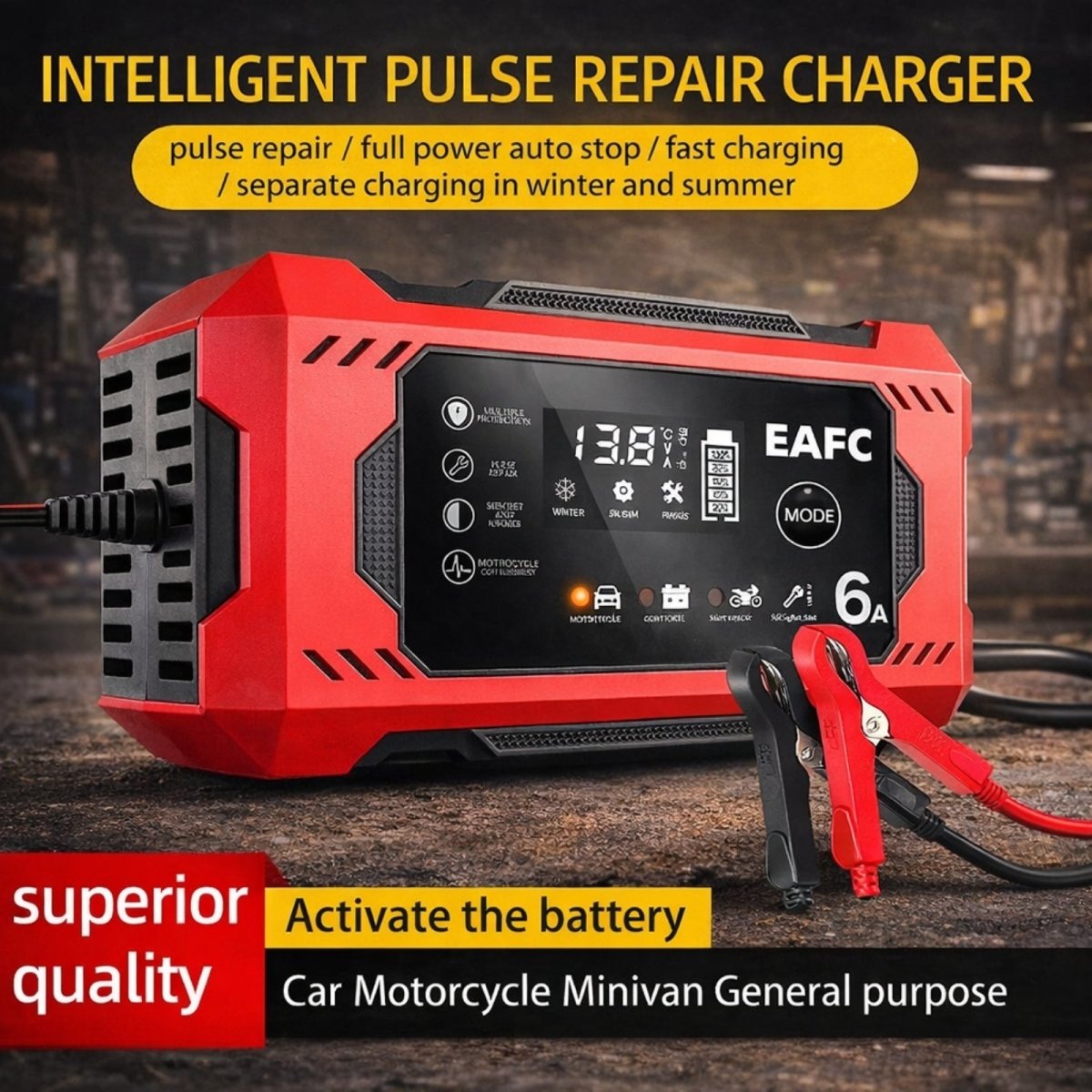 12V Smart Car Battery Charger &  Maintainer with Pulse Repair Mode for AGM, Gel, Lead-Acid Batteries | 6 Amp Automotive Trickle Charger for Cars, Trucks, Motorcycles by Kouvr