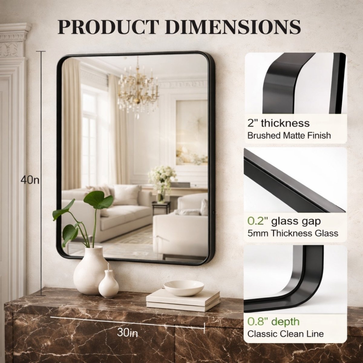 The Vesper Deep Frame | Matte Black Rounded Wall Mirror