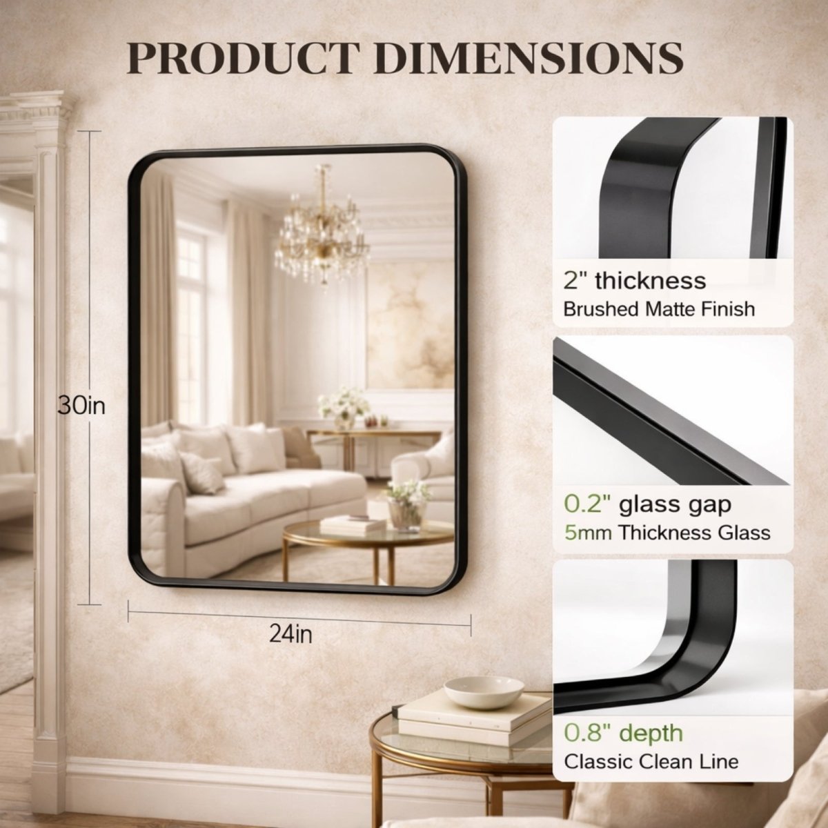 The Vesper Deep Frame | Matte Black Rounded Wall Mirror