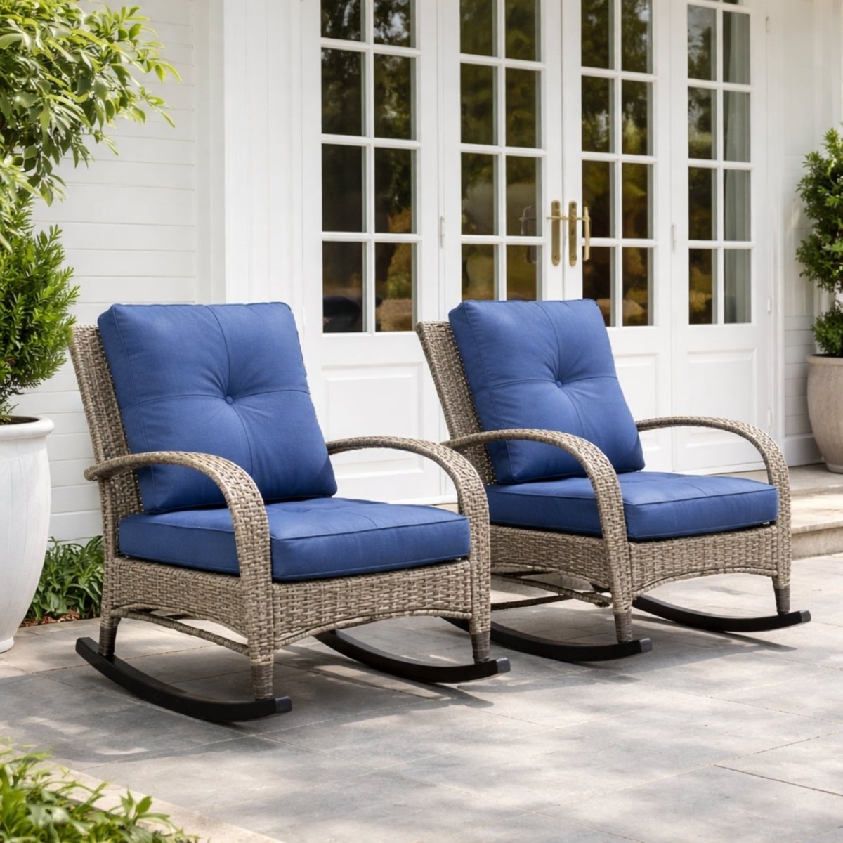 The Monterey Retreat Set | All-Weather Wicker Rocking Chairs &amp; Glass-Top Table