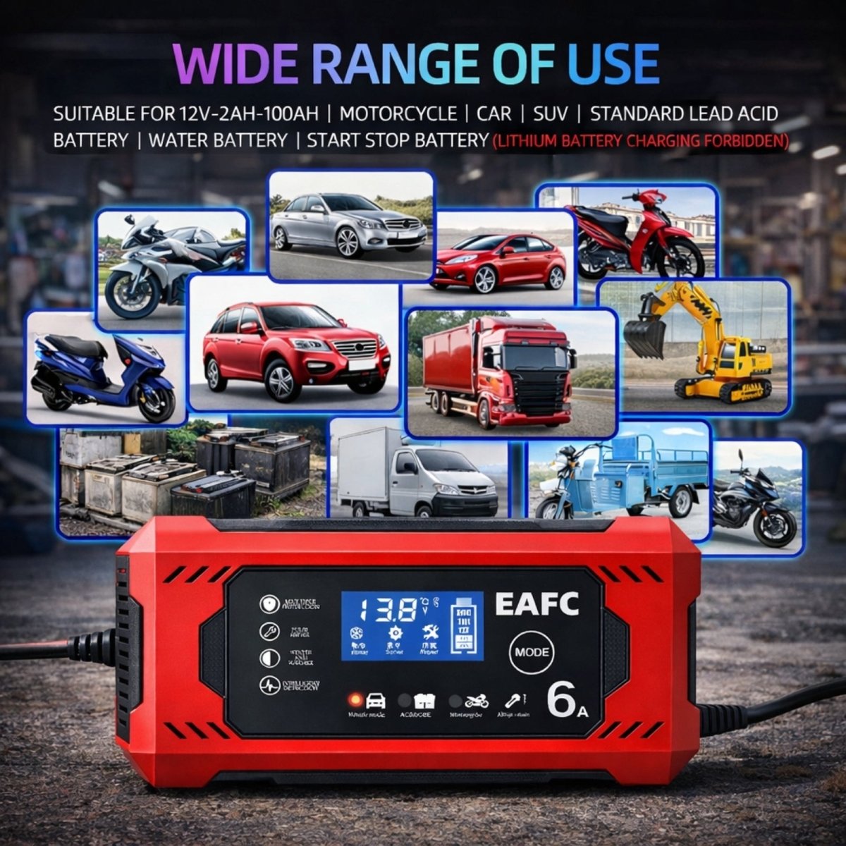 12V Smart Car Battery Charger &  Maintainer with Pulse Repair Mode for AGM, Gel, Lead-Acid Batteries | 6 Amp Automotive Trickle Charger for Cars, Trucks, Motorcycles by Kouvr