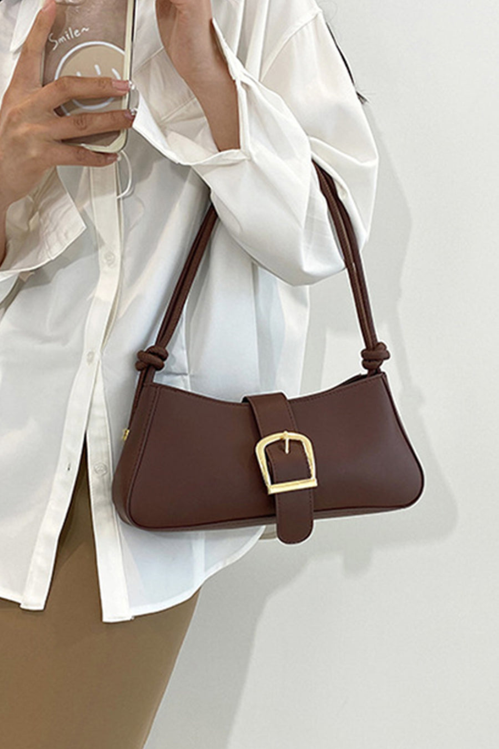 Aby Leather Belted Shoulder Bag