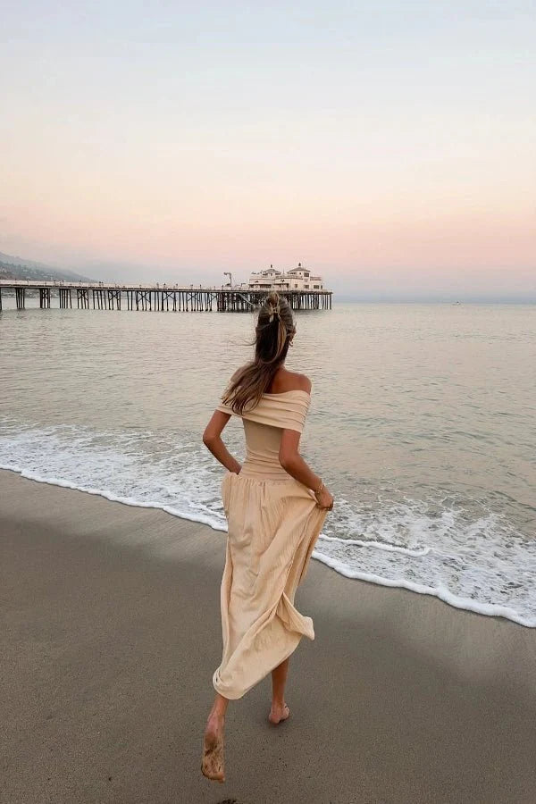 Kamara Off Shoulder Pleated Maxi Dress