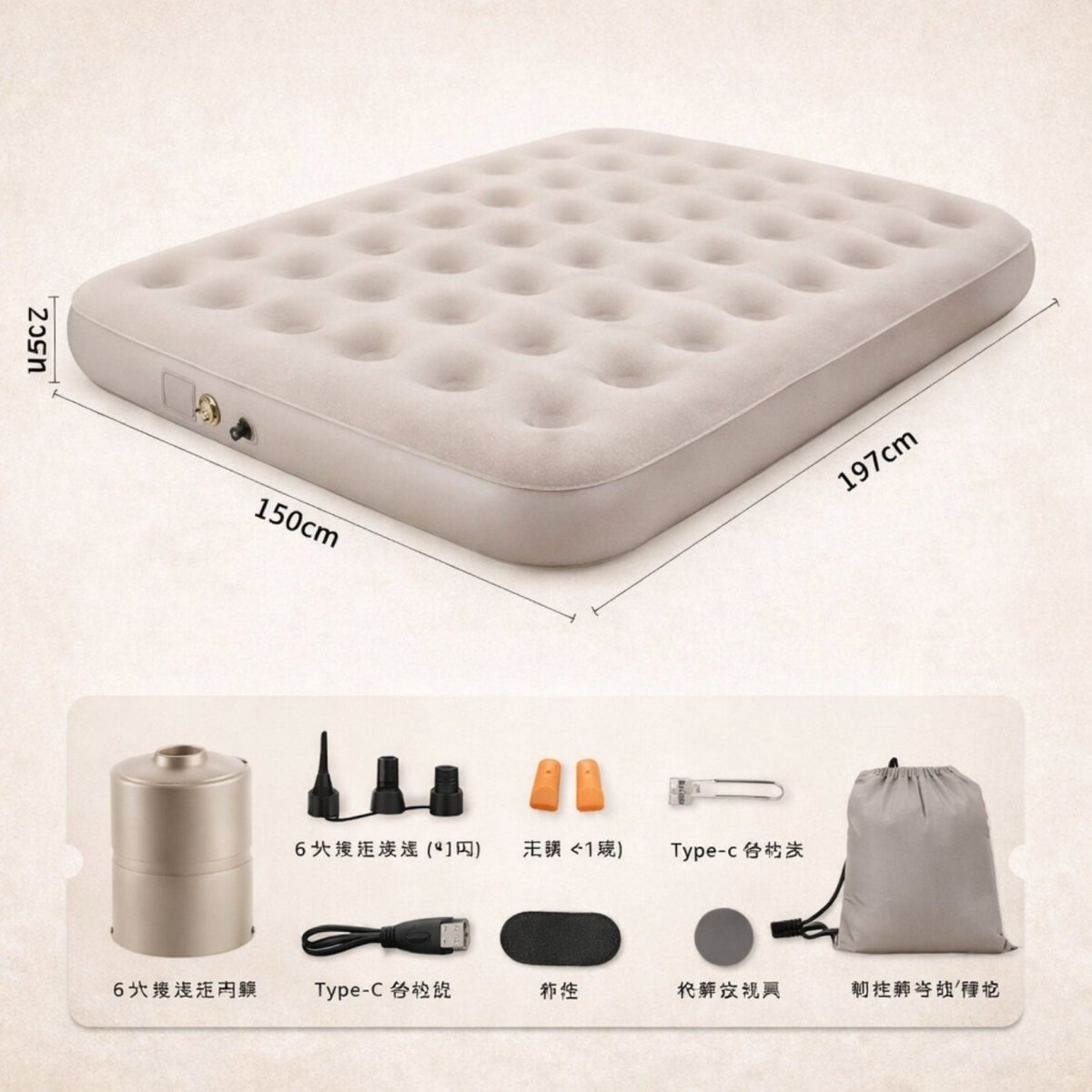 Cross-section diagram showing the 660 lbs weight capacity and dense internal circular coils of the Kouvr heavy duty air mattress.